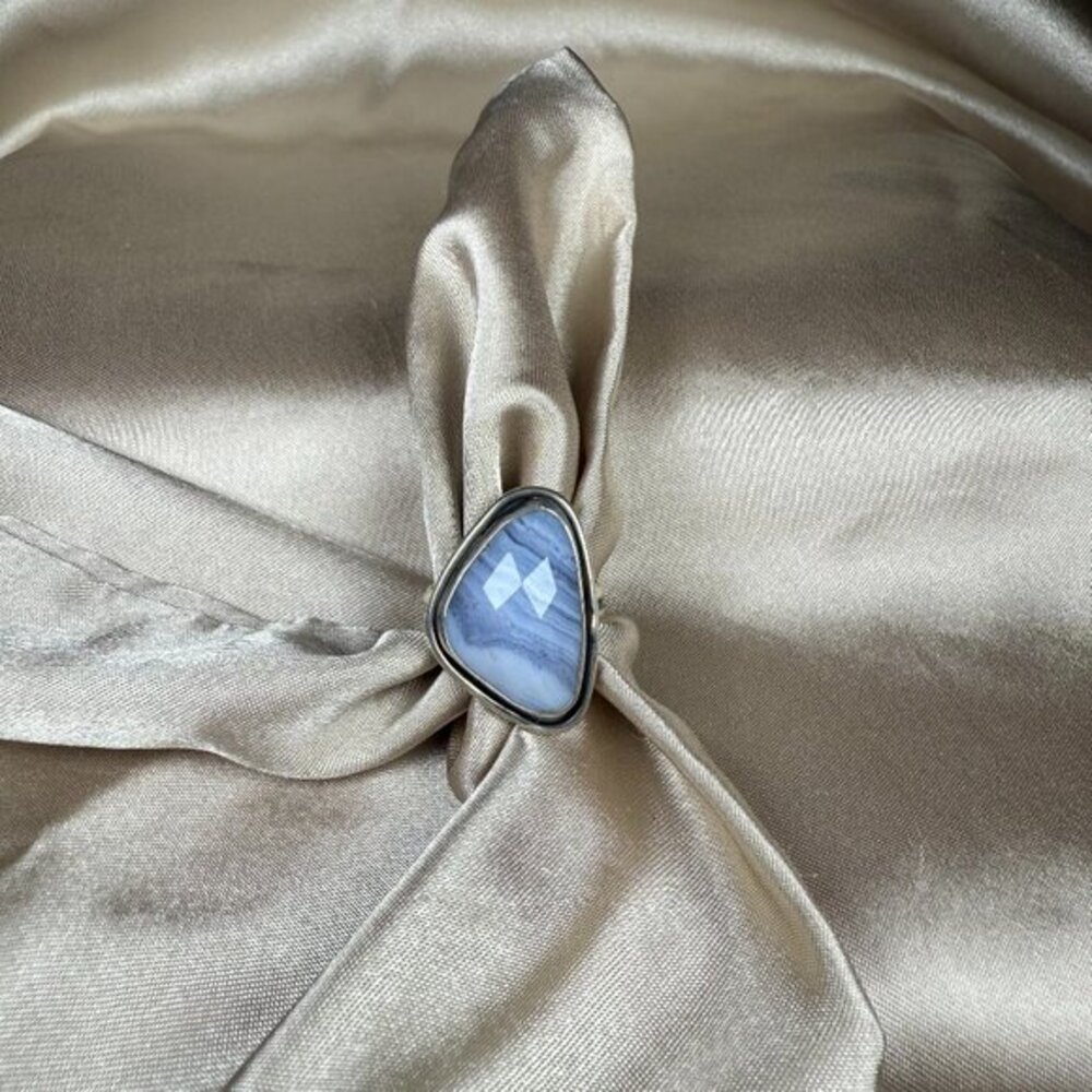 Faceted Agate Sterling Silver Gemstone Ring Artisan Handmade Jewelry Size 7